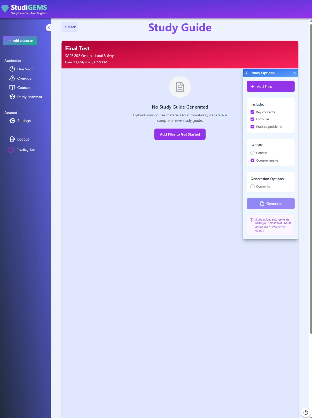 Empty Study Guide page